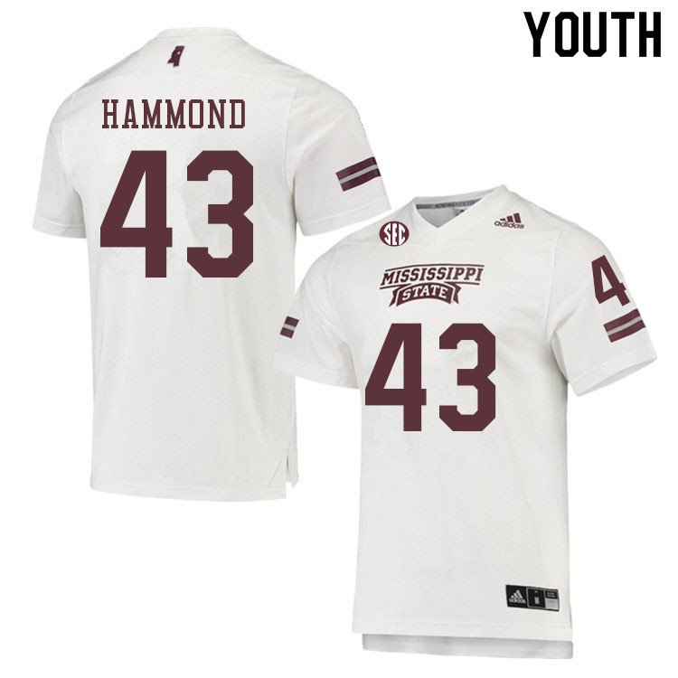 Youth #43 Hayes Hammond Mississippi State Bulldogs College Football Jerseys Sale-White - Click Image to Close
